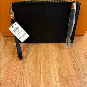 INC Black Wristlet Clutch with Gold Accents